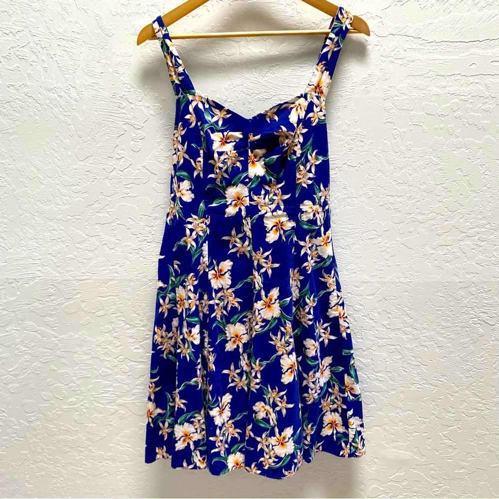 Royal Creations Hawaiian Vintage Blue White Yellow Plumeria Flowers Sundress